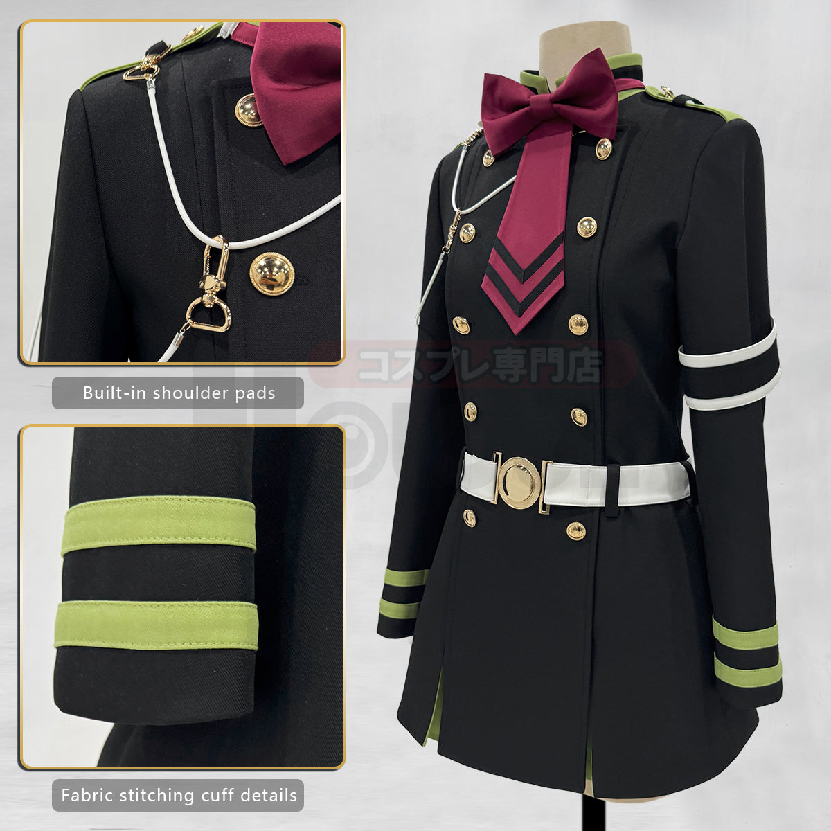 HOLOUN Seraph Of The End Anime Shinoa Hiiragi Cosplay Costume Coat Belt Bow Tie Halloween Christmas Convention Daily Wear