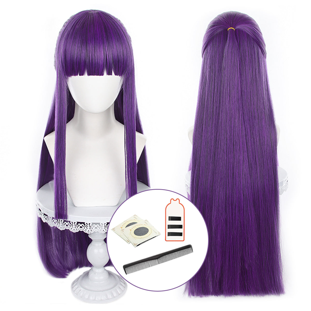 HOLOUN Frieren Beyond Journey's End Anime Fren Cosplay Wig Long Purple Rose Net Synthetic Fiber Adjustable Size Christmas Gift