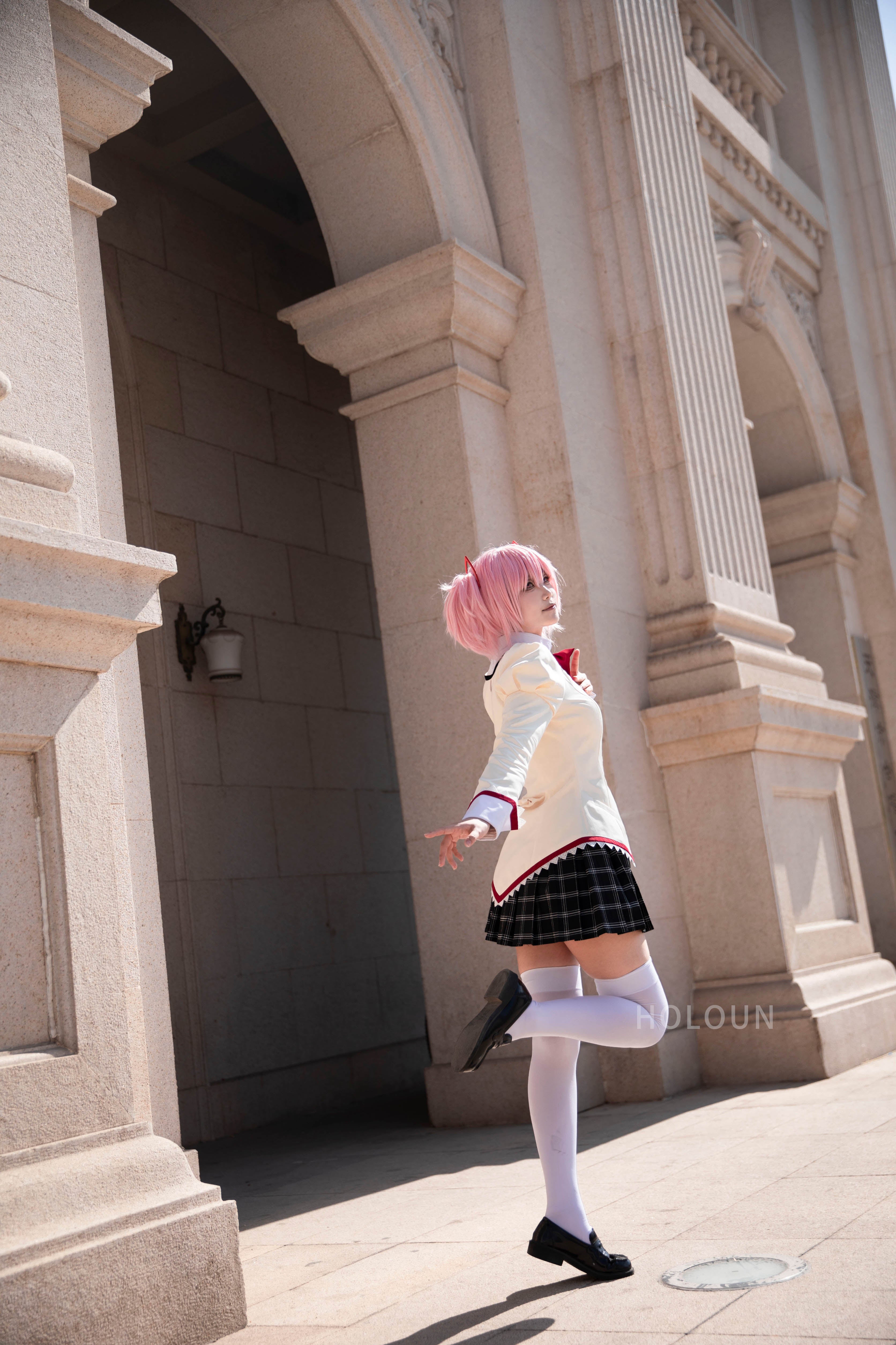 HOLOUN Puella Magi Madoka Magica Anime Kaname Madoka Cosplay Costume White Black Shirt Jk Skirt Akemi Homura Tomoe Mami Miki Sayaka Sakura Kyoko