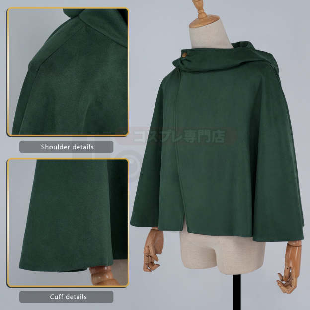HOLOUN Anime Levi Eren Jaeger Mikasa Ackerman Armin Arlert Hanji Cosplay Costume Embroidery Green Black Cloak Halloween