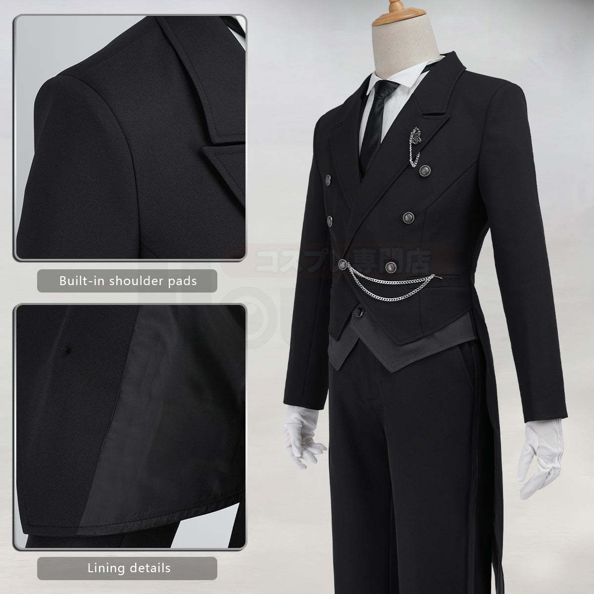 Pre-sale HOLOUN Anime Sebastian Michaelis Cosplay Costume Tuxedo Outfit Tailcoat Suit Vest Shirt Pants Tie Convention Halloween Party