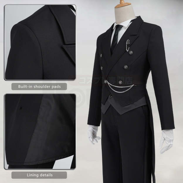 Pre-sale HOLOUN Anime Sebastian Michaelis Cosplay Costume Tuxedo Outfit Tailcoat Suit Vest Shirt Pants Tie Convention Halloween Party