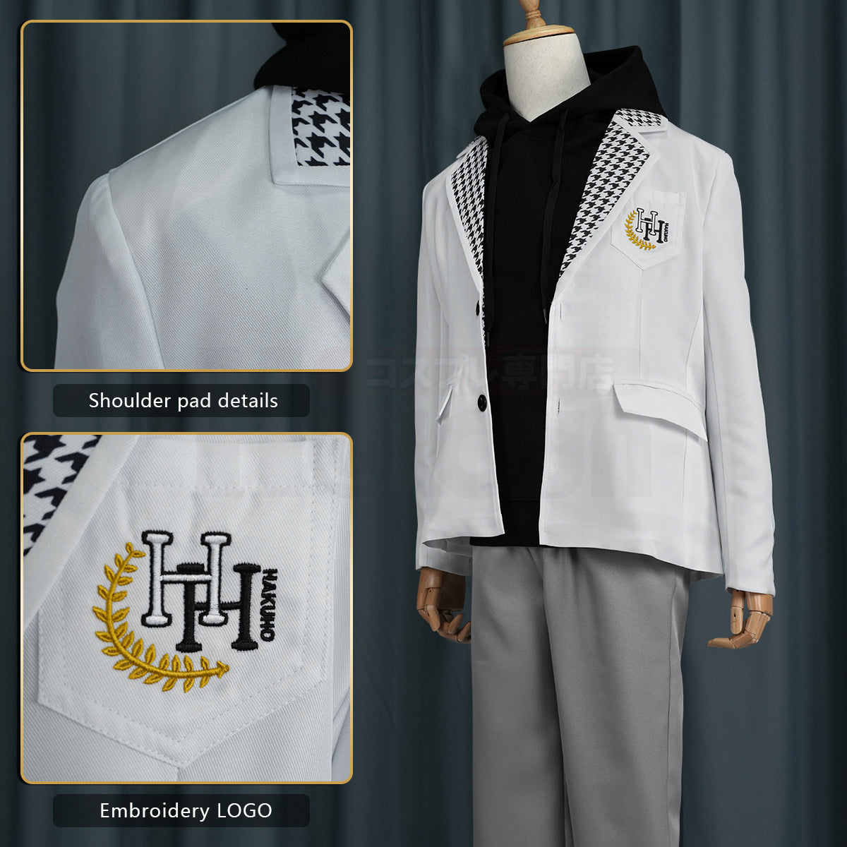 HOLOUN Anime Nagi Cosplay Costume Wig Black Hoodie DK School Uniform Embroidery Suit Pants Rose Net Synthetic Fibers