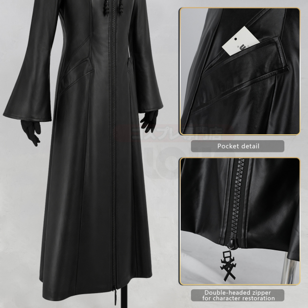 Pre-sale HOLOUN KH Game Organization Cosplay Costume Black Hooded Leather Coat Necklace Gloves Convention Halloween Christmas