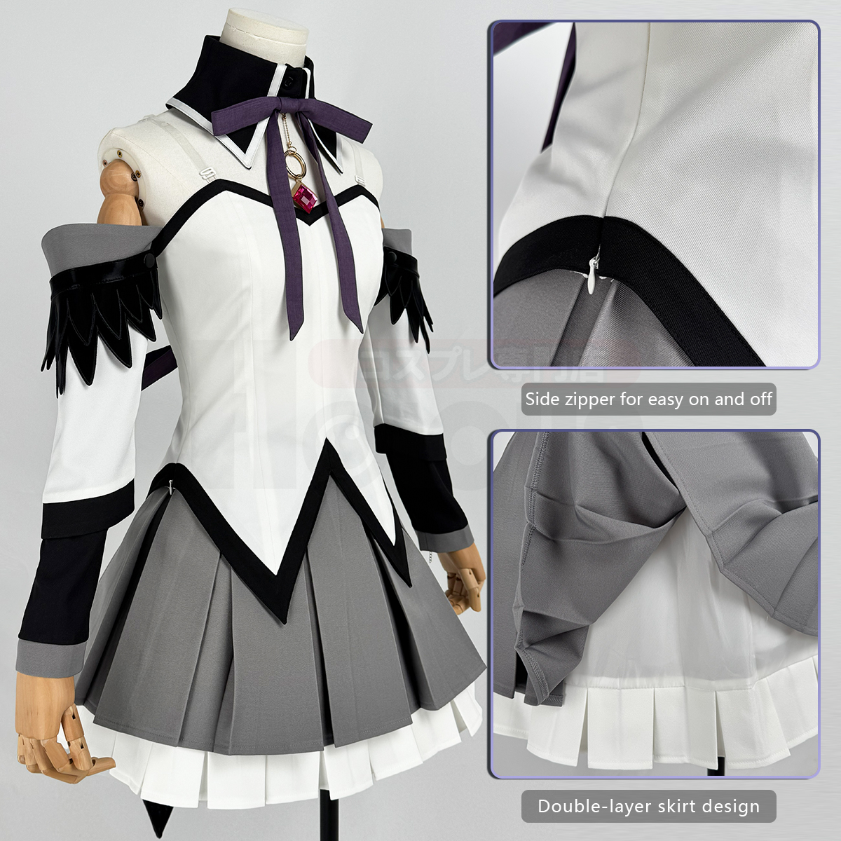 Pre-sale HOLOUN Homura Akemi Anime Puella Magi Madoka Magica Cosplay Costume Halloween Christmas Convention Party Top Skirt Headband
