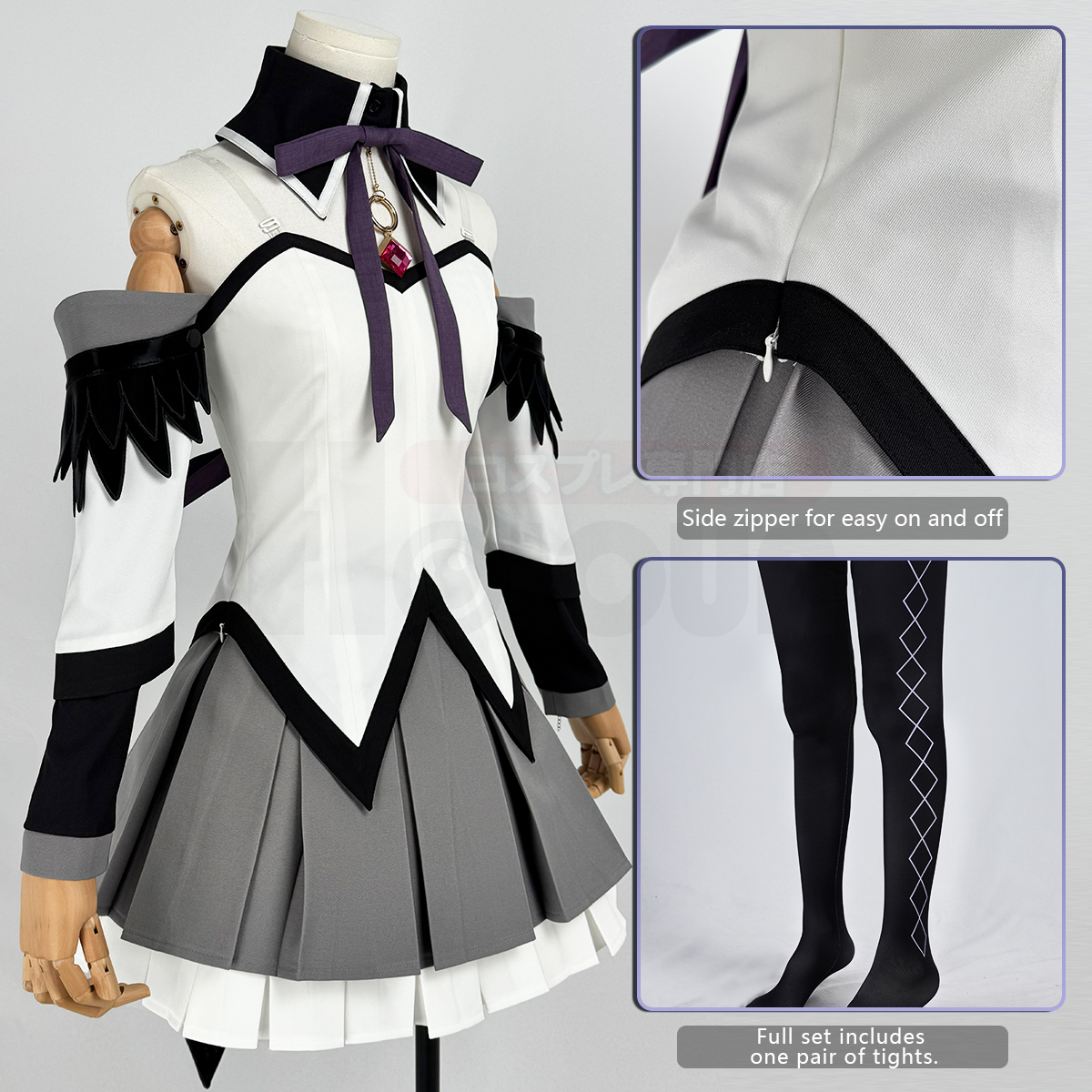 Pre-sale HOLOUN Homura Akemi Anime Puella Magi Madoka Magica Cosplay Costume Halloween Christmas Convention Party Top Skirt Headband