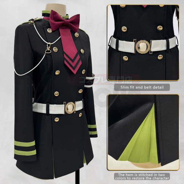 HOLOUN Seraph Of The End Anime Shinoa Hiiragi Cosplay Costume Coat Belt Bow Tie Halloween Christmas Convention Daily Wear