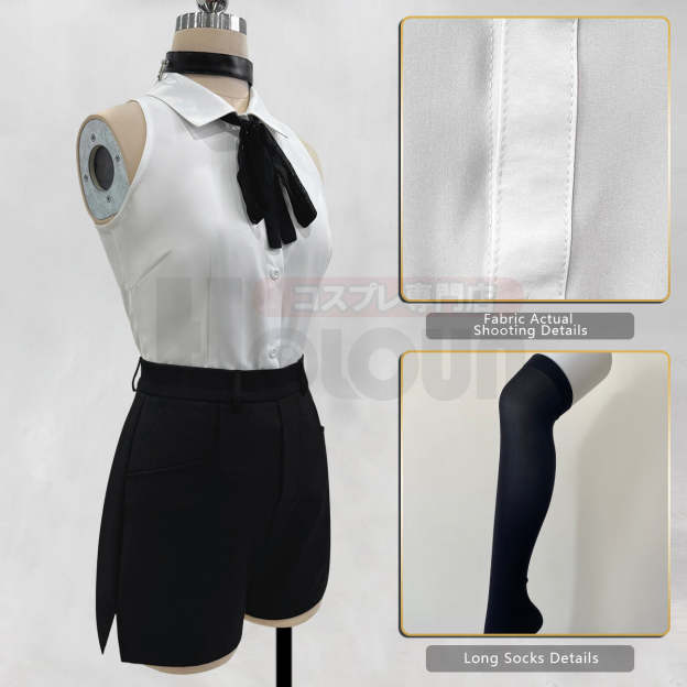 HOLOUN Chainsaw Anime Reze Cosplay Costume Wig White Shirt Black Shorts Choker Tie Halloween Christmas Convention Rose Net
