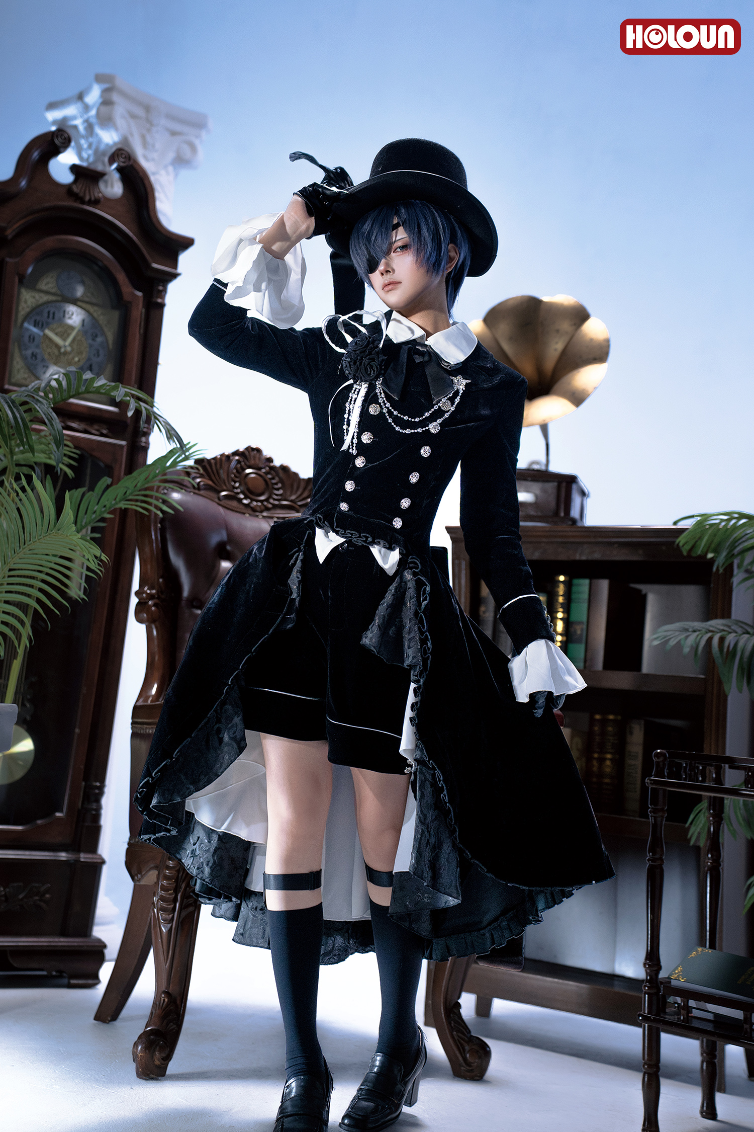 HOLOUN Anime Bocchan Ciel Phantomhive Cosplay Costume Gothic Ouji Double-breasted Tailcoat Jacket Convention Halloween Christmas