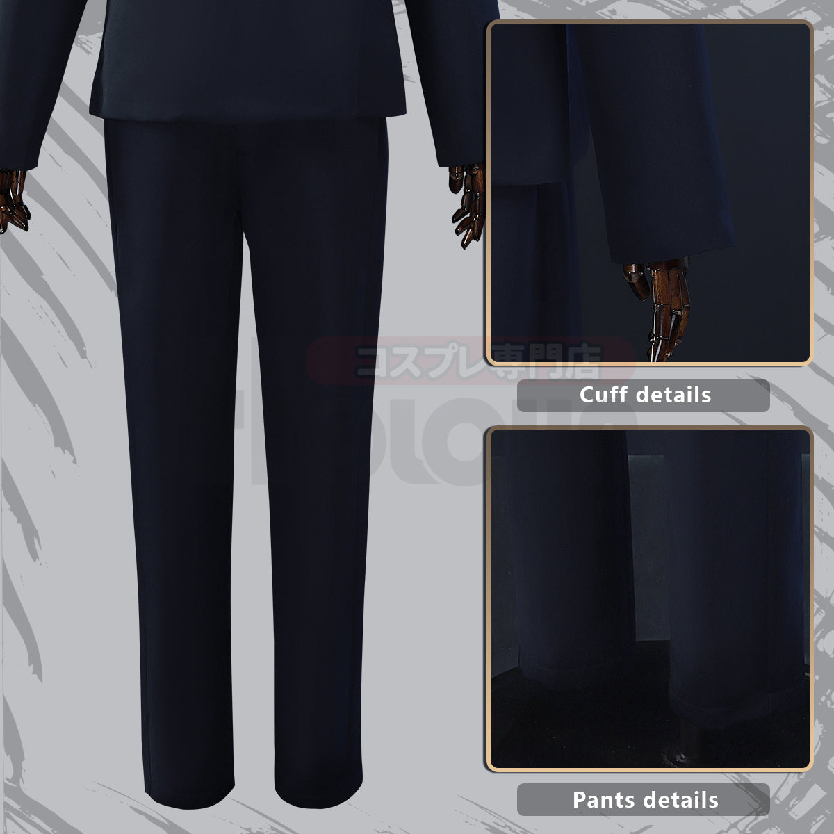 HOLOUN Jujutsu JJK Manga Anime Satoru Gojo Cosplay Costume Wig Dark Blue Jacket Pants Uniform Rose Net Halloween