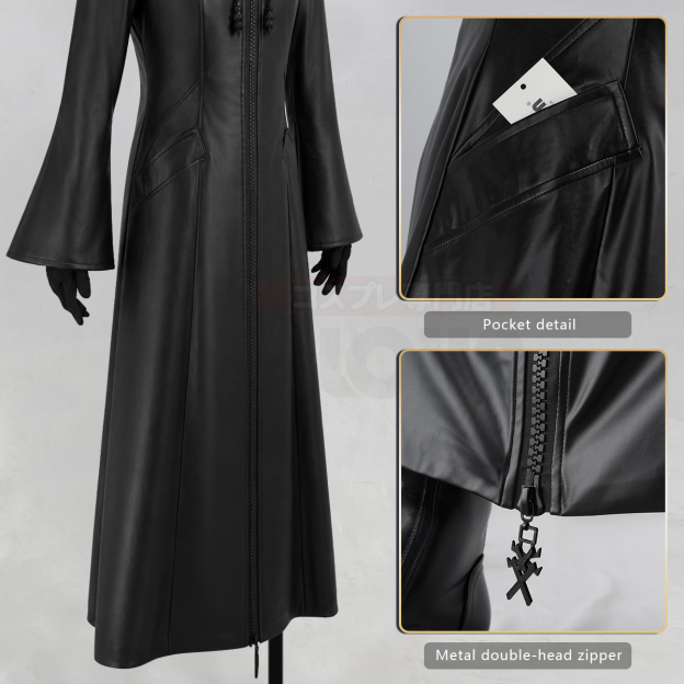 HOLOUN KH Game Organization Cosplay Costume Black Hooded Leather Coat Necklace Gloves Convention Halloween Christmas