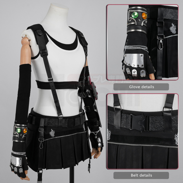 Pre-sale HOLOUN Tifa Cosplay Costume FF VII Game Halloween Convention Christmas Party Top Skirt Belt Gloves