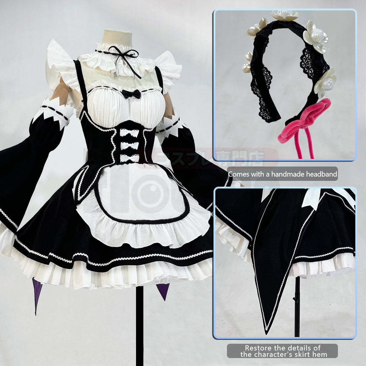 HOLOUN Anime Rem Cosplay Costume Wig Lolita Maid Dress Black White Halloween Christmas
