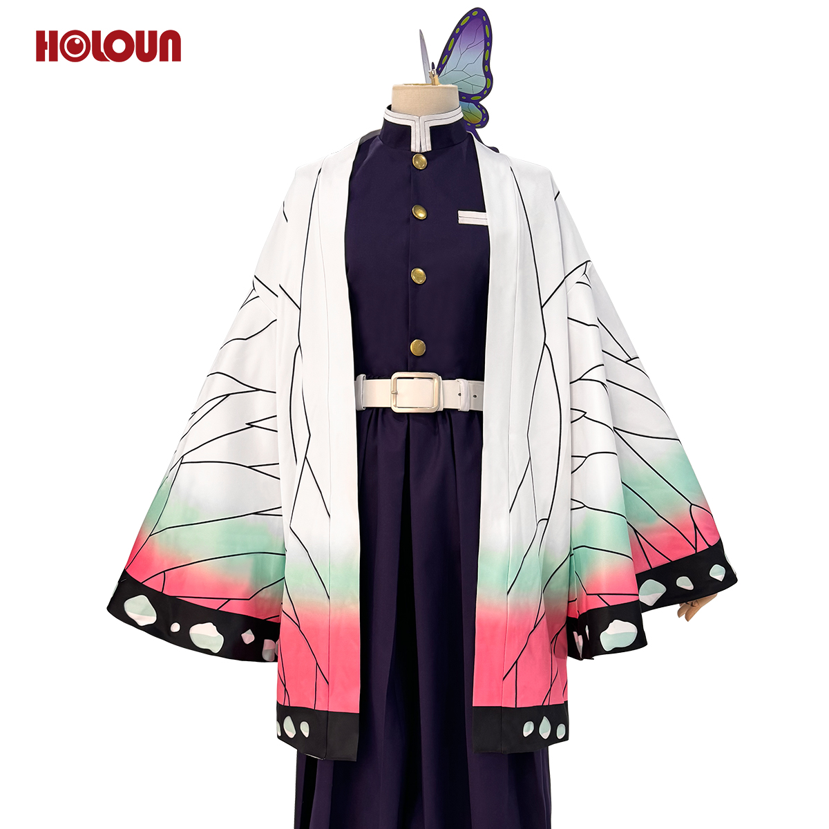 HOLOUN Anime Kochou Shinobu Cosplay Costume Wig Embroidery Purple Top Pants Haori Belt Butterfly Cos Halloween Christmas Gift