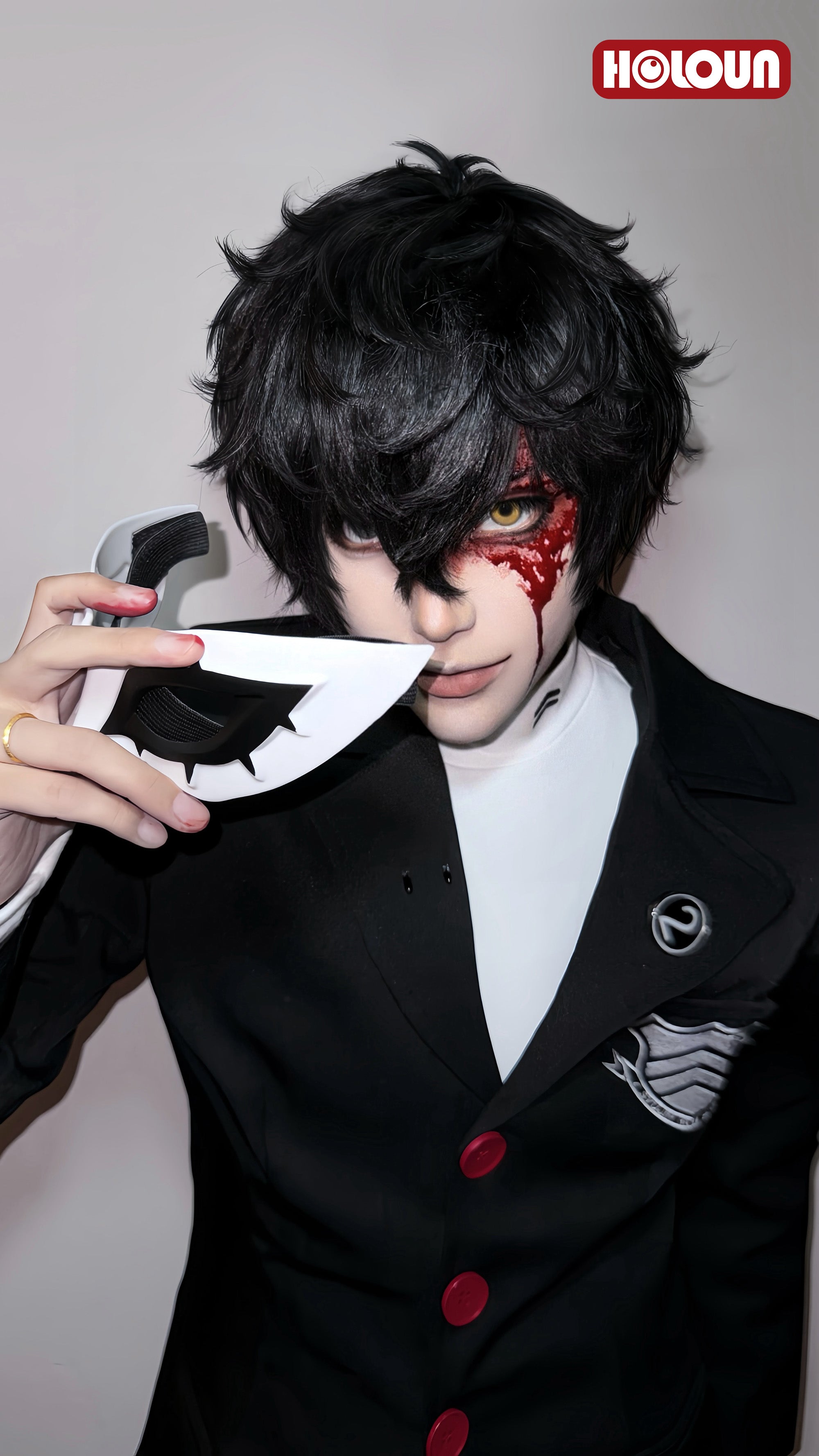 HOLOUN PS 5 Game Ren Amamiya Cosplay Costume Wig Joker School Uniform Embroidery Suit Pants Brooch Daily Wear Unisex Halloween Gift