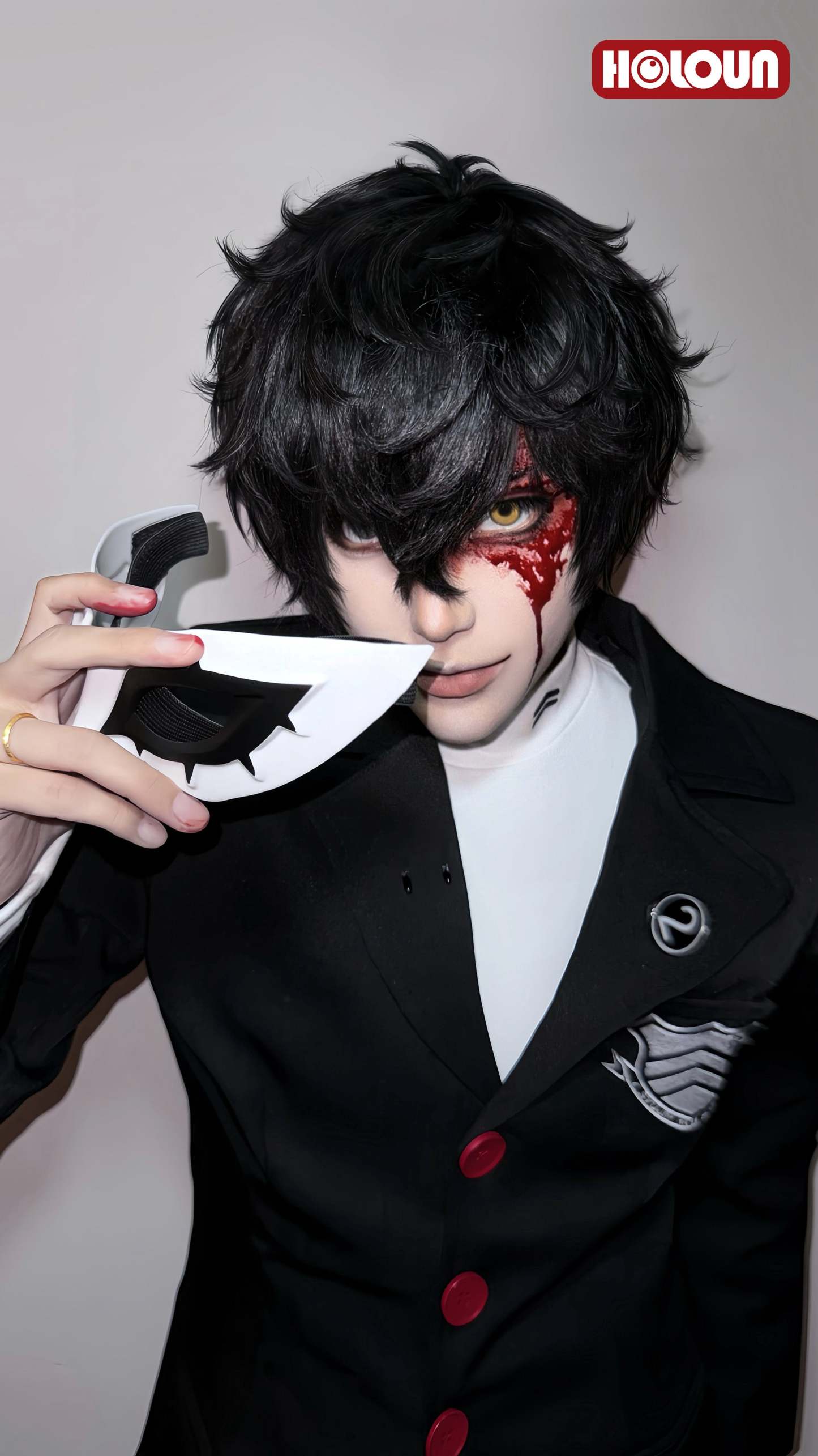 HOLOUN PS 5 Game Ren Amamiya Cosplay Costume Wig Joker School Uniform Embroidery Suit Pants Brooch Daily Wear Unisex Halloween Gift