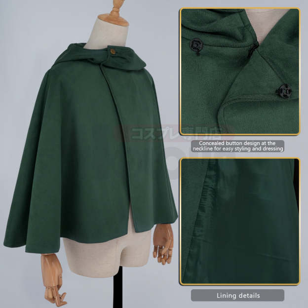 HOLOUN Anime Levi Eren Jaeger Mikasa Ackerman Armin Arlert Hanji Cosplay Costume Embroidery Green Black Cloak Halloween