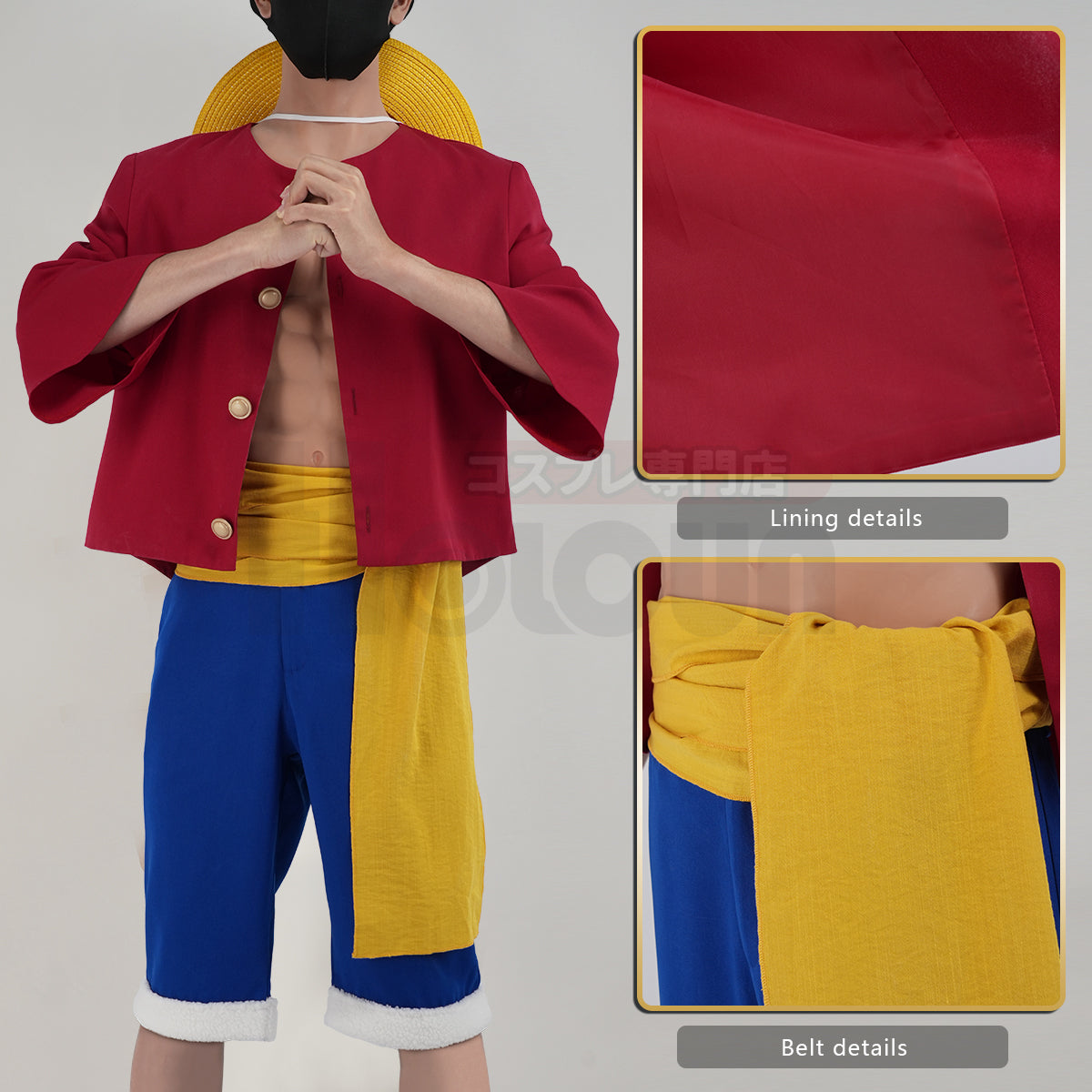 HOLOUN ONE Anime Monkey D. Luffy Cosplay Costume Straw Hat Adult Version Top Shorts Hat Waist Strap Cos Convention