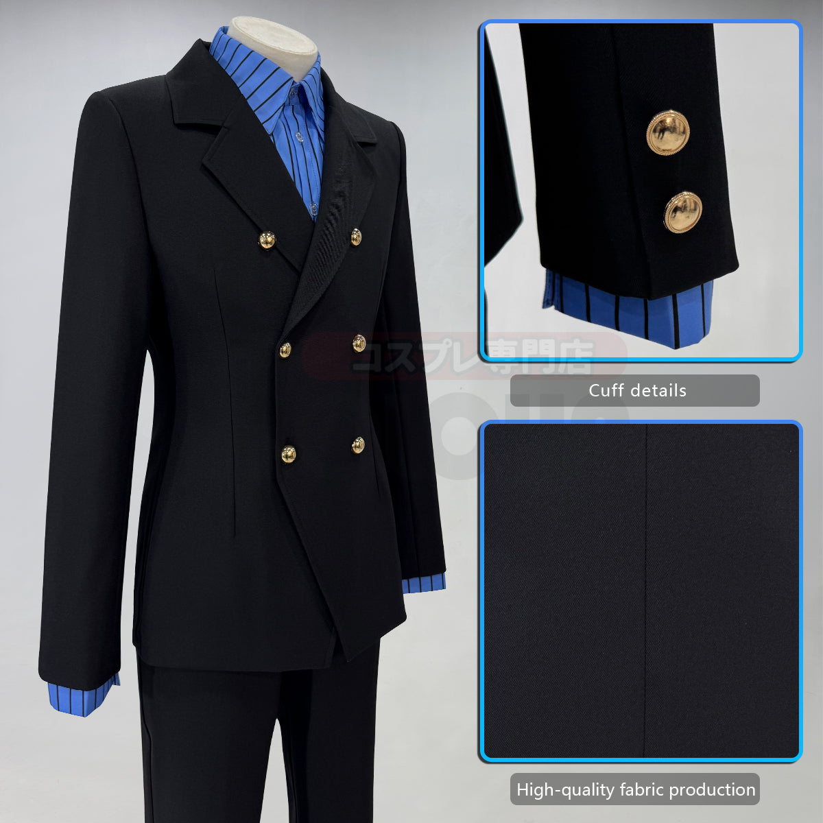 HOLOUN ONE Anime Sanji Cosplay Costume Wig Black Double-Breasted Suit Pants Blue Shirt Daily Wear Cos Convention