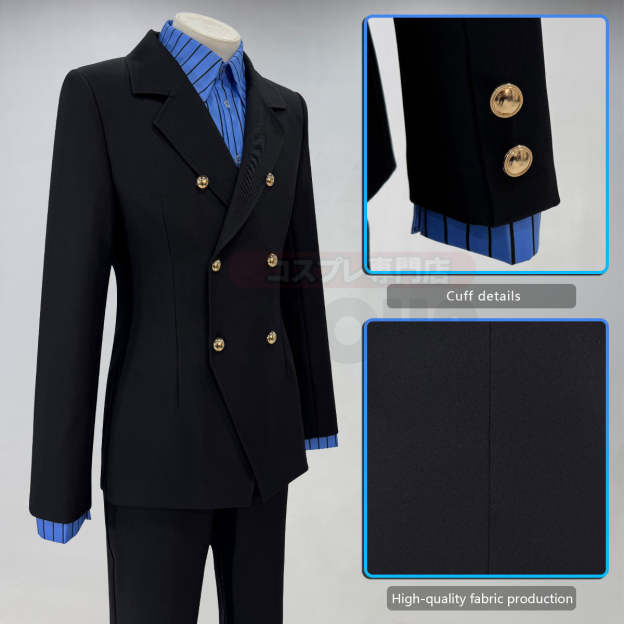 HOLOUN ONE Anime Sanji Cosplay Costume Wig Black Double-Breasted Suit Pants Blue Shirt Daily Wear Cos Convention