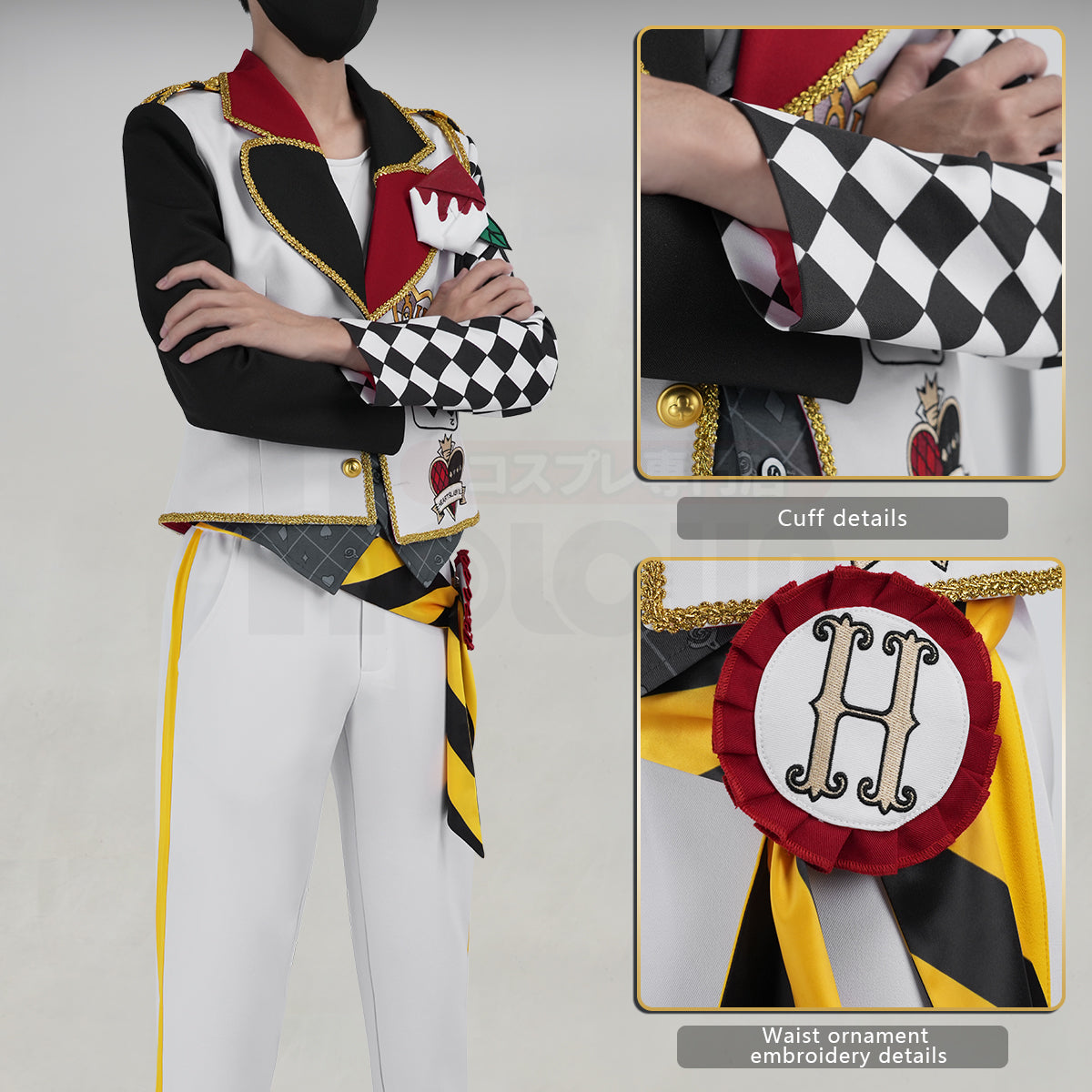 HOLOUN Twisted Game ‌Heartslabyul Cater Ace Trey Deuce Cosplay Costume Jacket Grey Red Vest Shirt Pants Convention Halloween Christmas