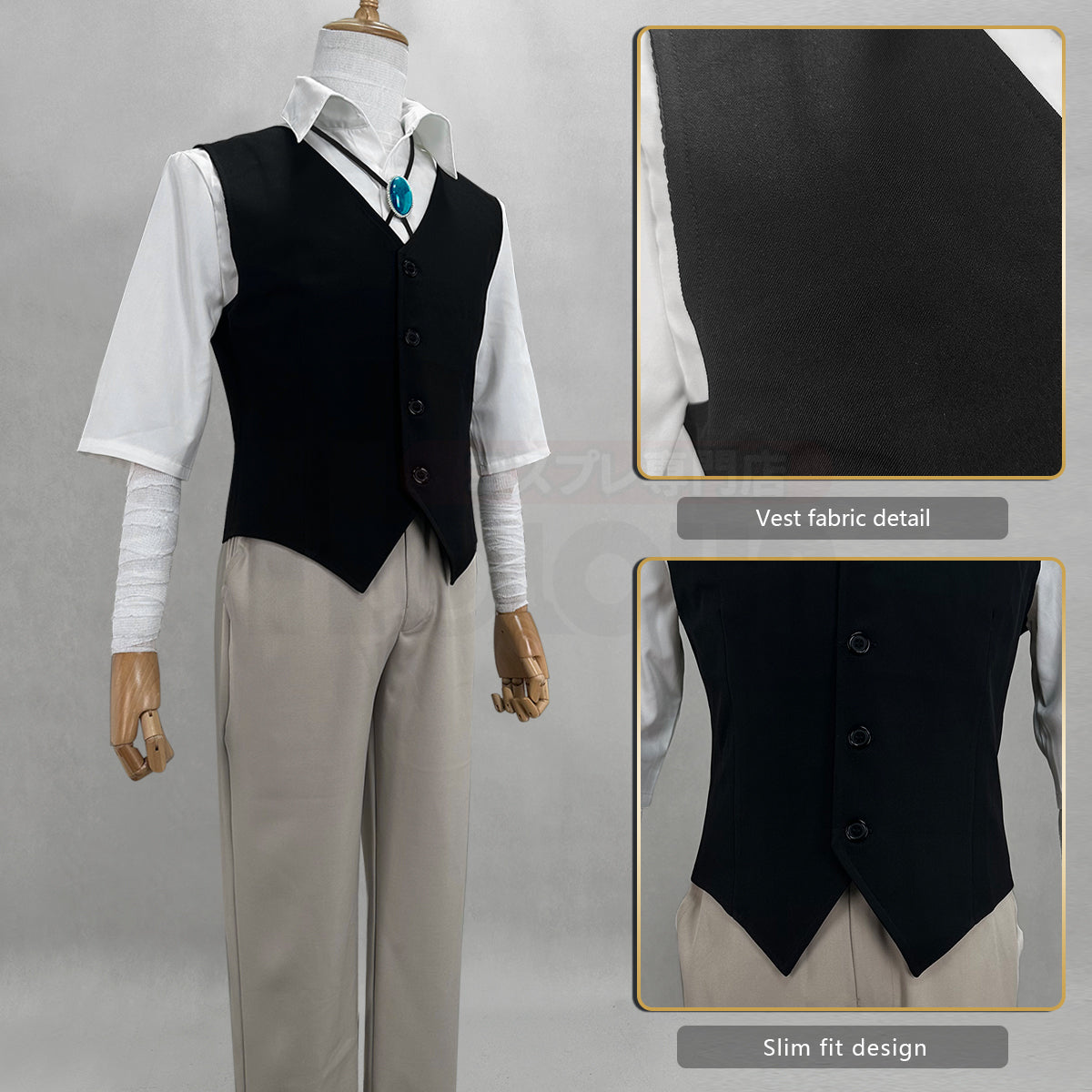 HOLOUN Bungo Anime Dazai Osamu Cosplay Costume Wig Oversized Lining Coat Elastic Pants Vest Shirt Pendant Verson 1