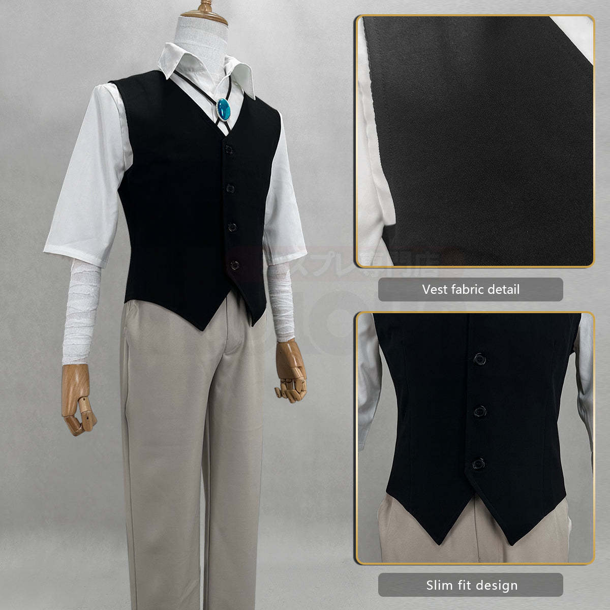 HOLOUN Bungo Anime Dazai Osamu Cosplay Costume Wig Oversized Lining Coat Elastic Pants Vest Shirt Pendant Verson 1