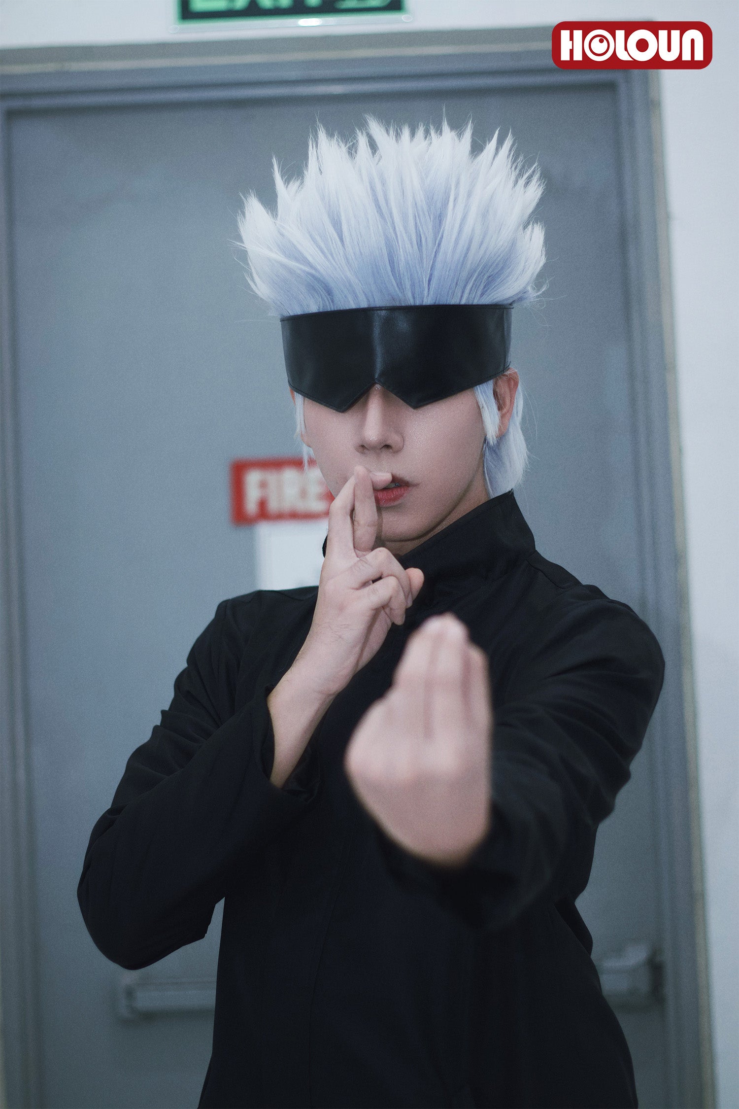 HOLOUN Jujutsu JJK Manga Anime Satoru Gojo Cosplay Costume Shibuya Incident Black Uniform Patch Wig Rose Net Synthetic Halloween