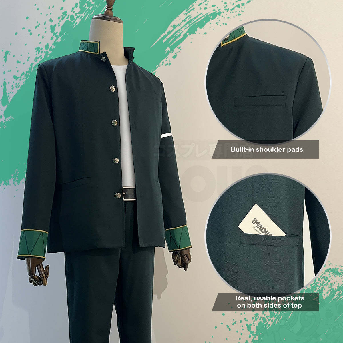 HOLOUN Wind Breaker Anime Haruka Sakura Cosplay Costume Wig School Uniform Jacket Pants White T-shirt