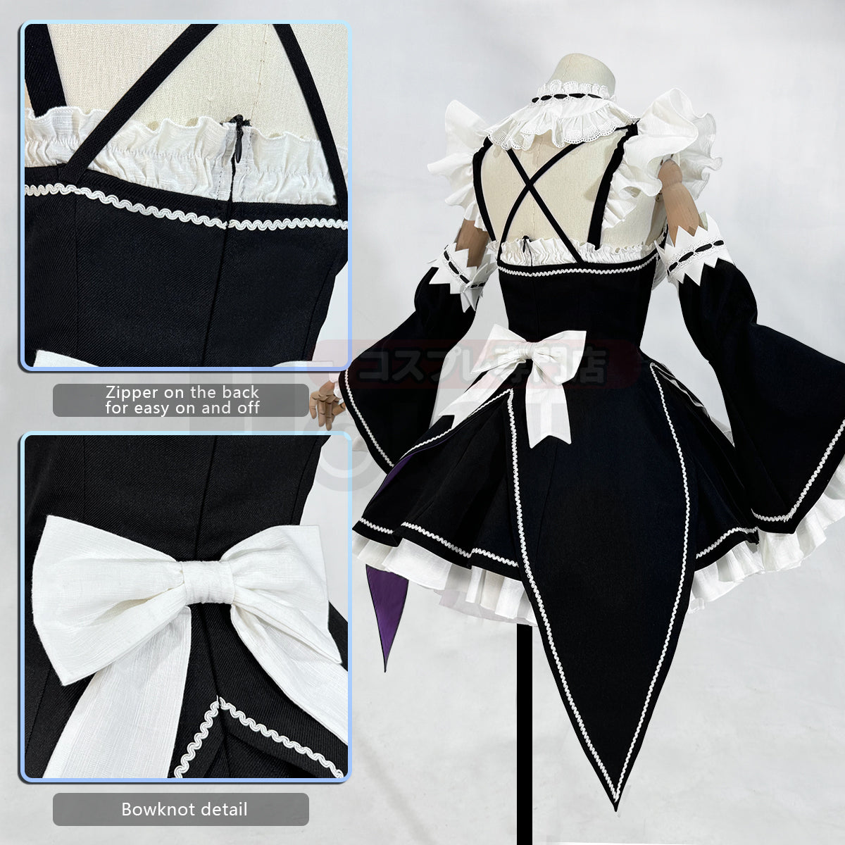 HOLOUN Anime Rem Cosplay Costume Wig Lolita Maid Dress Black White Halloween Christmas