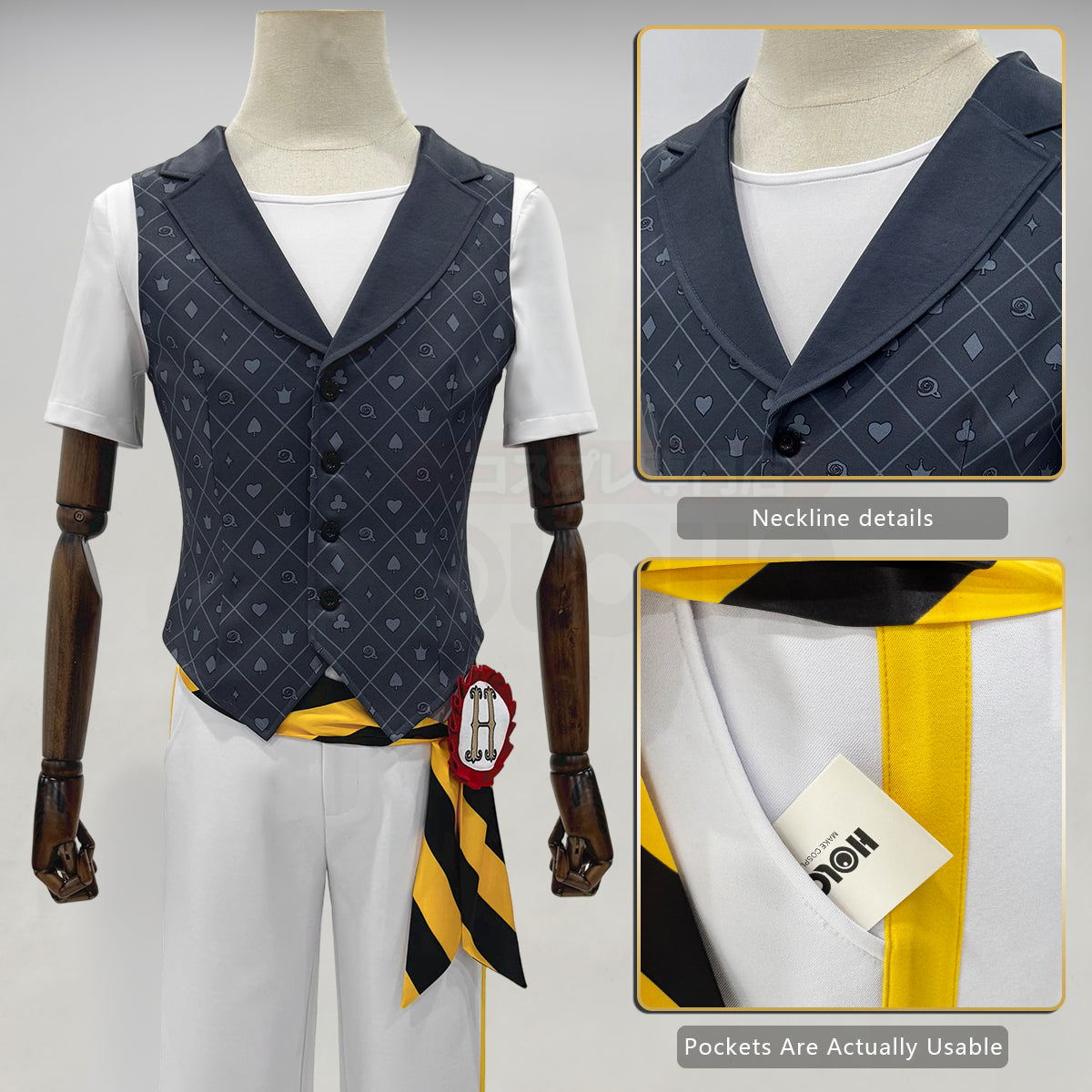 HOLOUN Twisted Game ‌Heartslabyul Cater Ace Trey Deuce Cosplay Costume Jacket Grey Red Vest Shirt Pants Convention Halloween Christmas