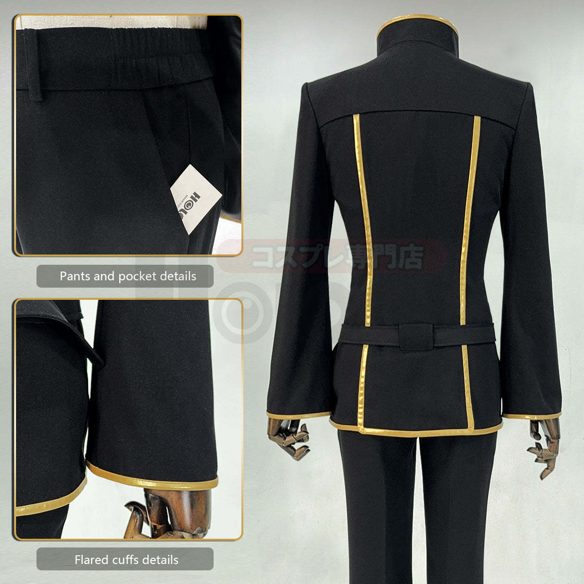 HOLOUN Anime Lelouch Lamperouge Cosplay Costume Black Jacket Pants Belt Halloween Christmas