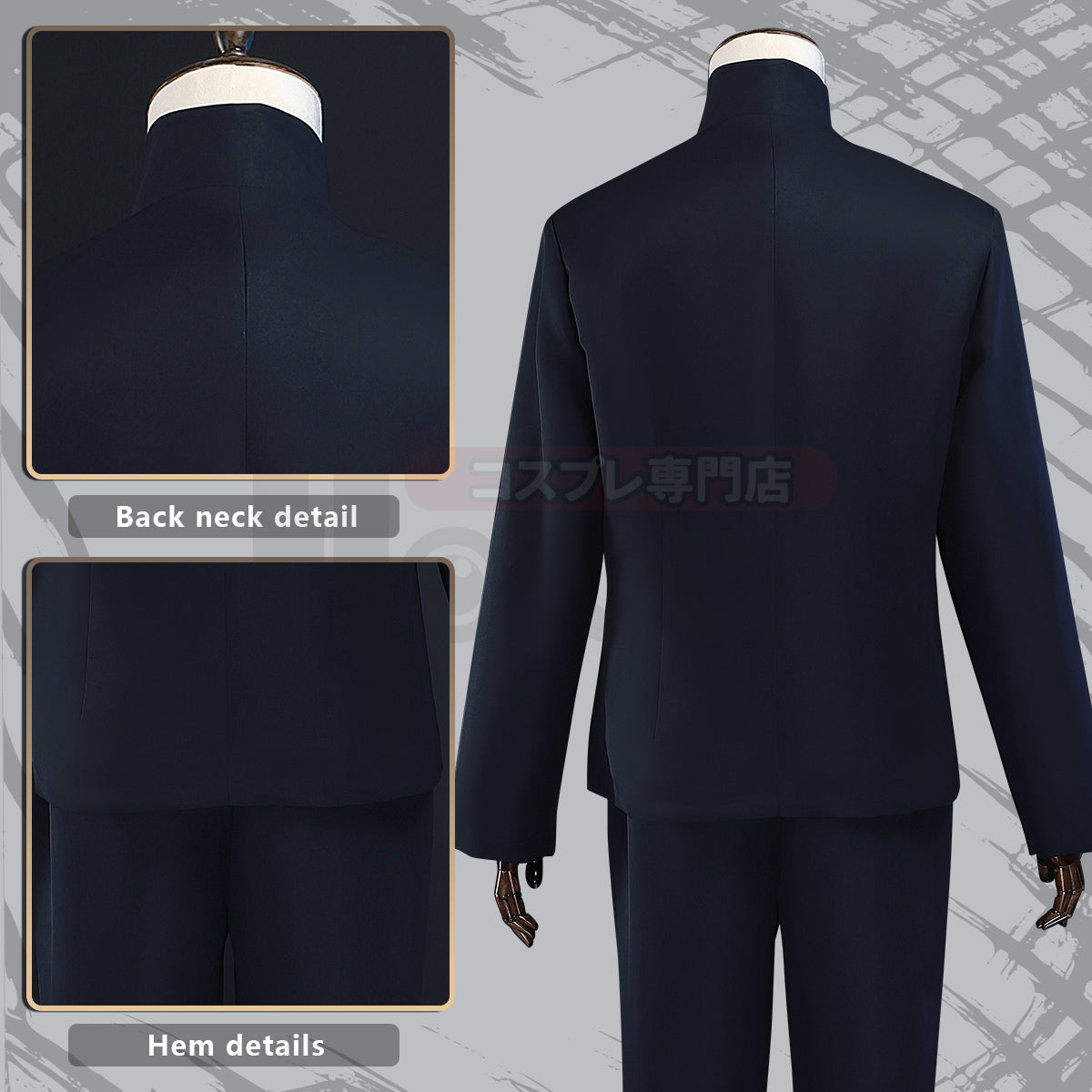 HOLOUN Jujutsu JJK Manga Anime Satoru Gojo Cosplay Costume Wig Dark Blue Jacket Pants Uniform Rose Net Halloween