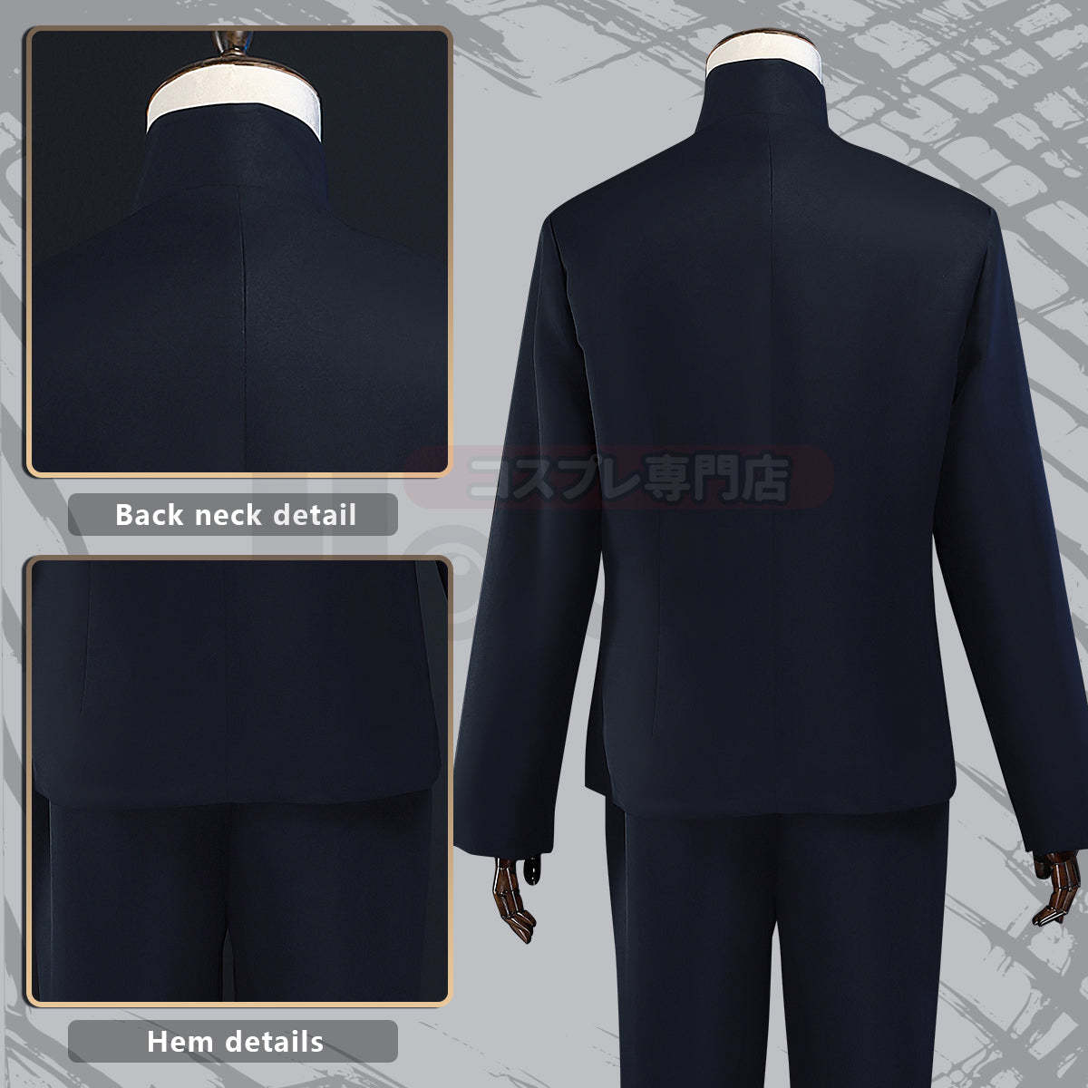 HOLOUN Jujutsu JJK Manga Anime Satoru Gojo Cosplay Costume Wig Dark Blue Jacket Pants Uniform Rose Net Halloween