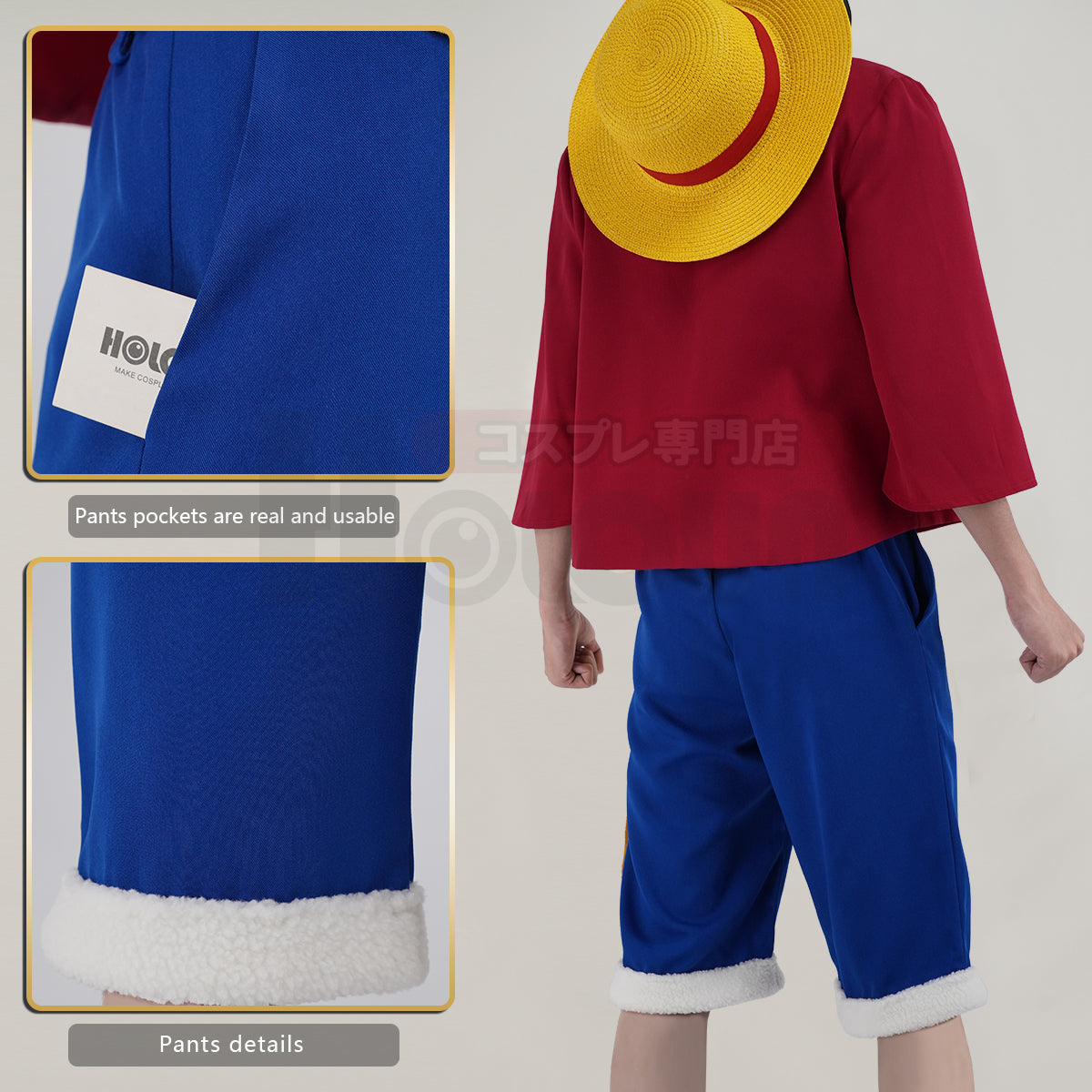 HOLOUN ONE Anime Monkey D. Luffy Cosplay Costume Straw Hat Adult Version Top Shorts Hat Waist Strap Cos Convention