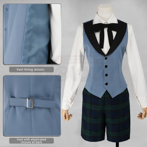 Pre-sale HOLOUN Anime Ciel Phantomhive Cosplay Costume Green Plaid Tailcoat Vest Shorts Shirt Bow Tie Eye Mask Convention Halloween