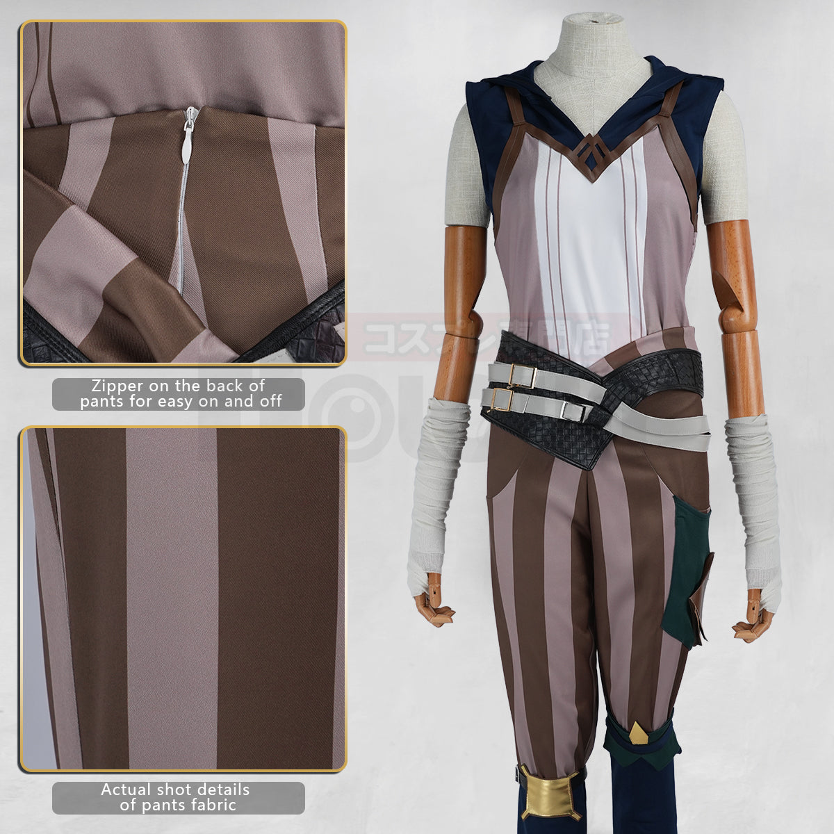HOLOUN LOL Game Vi The Piltover Enforce Cosplay Costume Wig Faux Leather Jacket  Halloween Christmas Convention Pants Vest