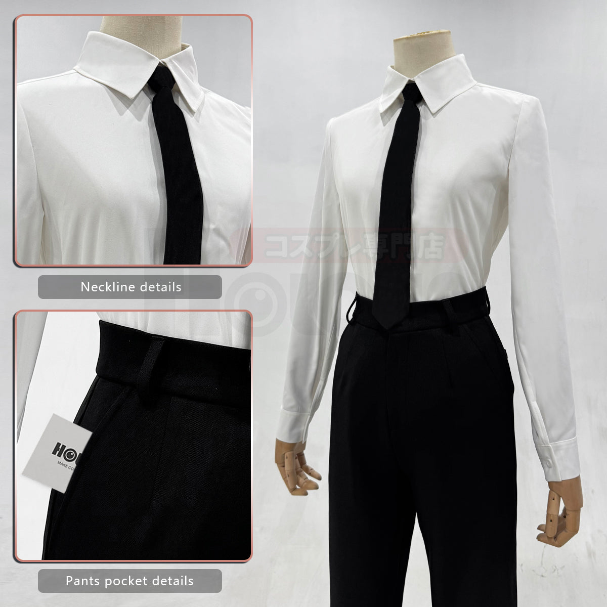 HOLOUN Chainsaw Anime Makima Cosplay Costume Wig White Shirt Black Coat Pant Tie Halloween Christmas Convention Daily Wear