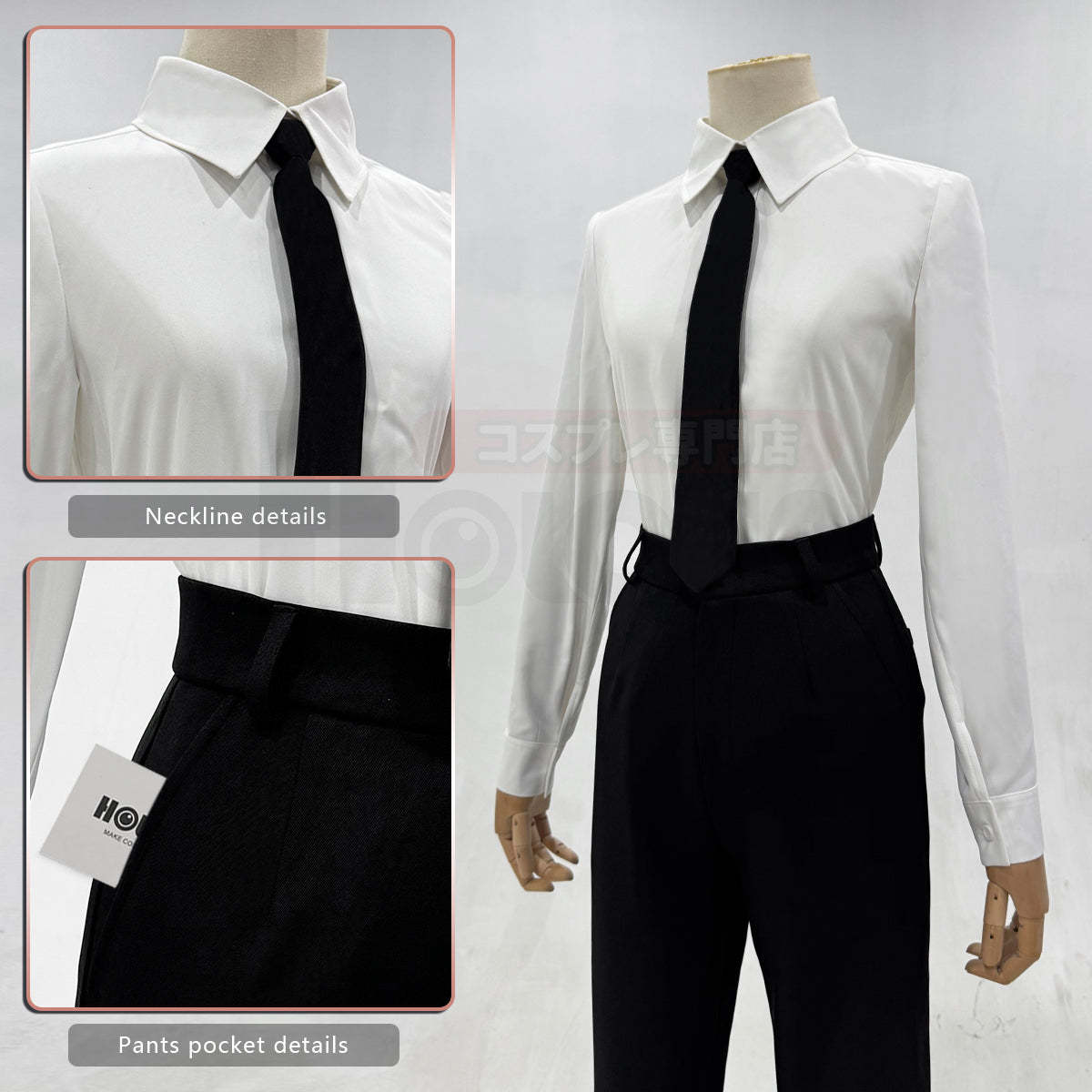 HOLOUN Chainsaw Anime Makima Cosplay Costume Wig White Shirt Black Coat Pant Tie Halloween Christmas Convention Daily Wear
