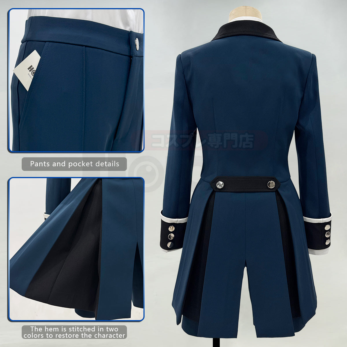 HOLOUN Butler Anime Ciel Phantomhive Cosplay Costume Dark Blue Double-Breasted Coat Short Animation Convention Daily Wear