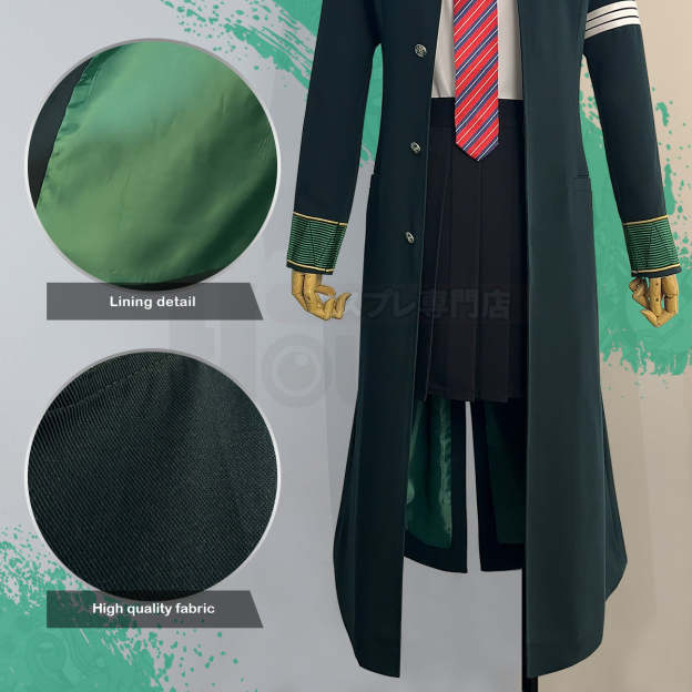 HOLOUN Wind Breaker Anime Tasuku Tsubakino Cosplay Costume Green Long Trench Coat Uniform Skirt White Shirt Choker Tie Bow-knot