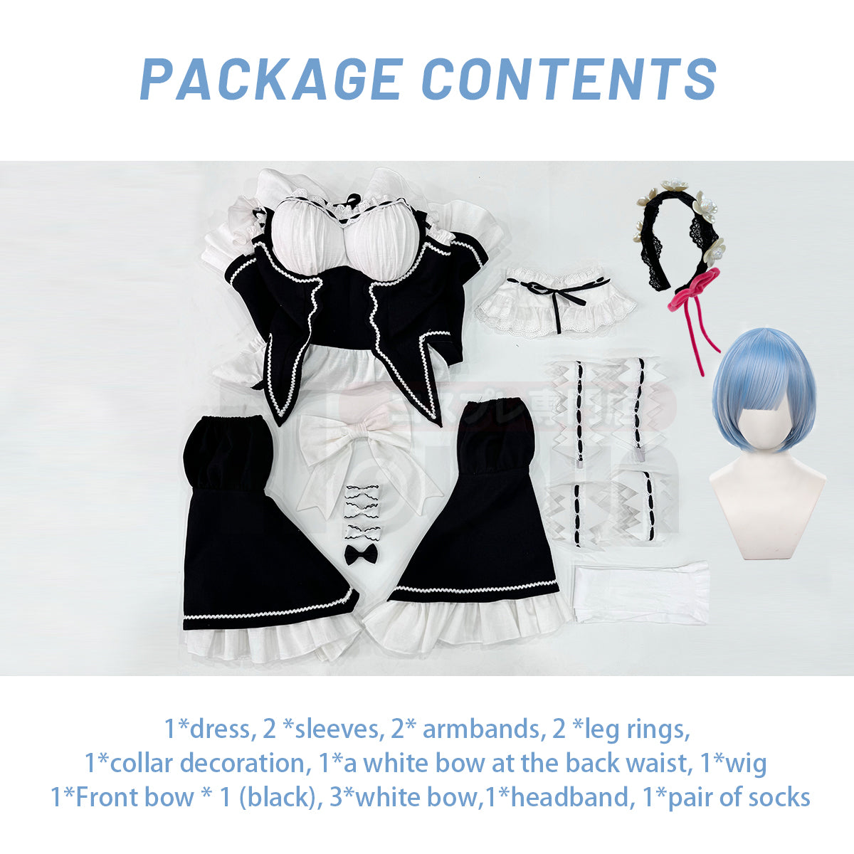 HOLOUN Anime Rem Cosplay Costume Wig Lolita Maid Dress Black White Halloween Christmas