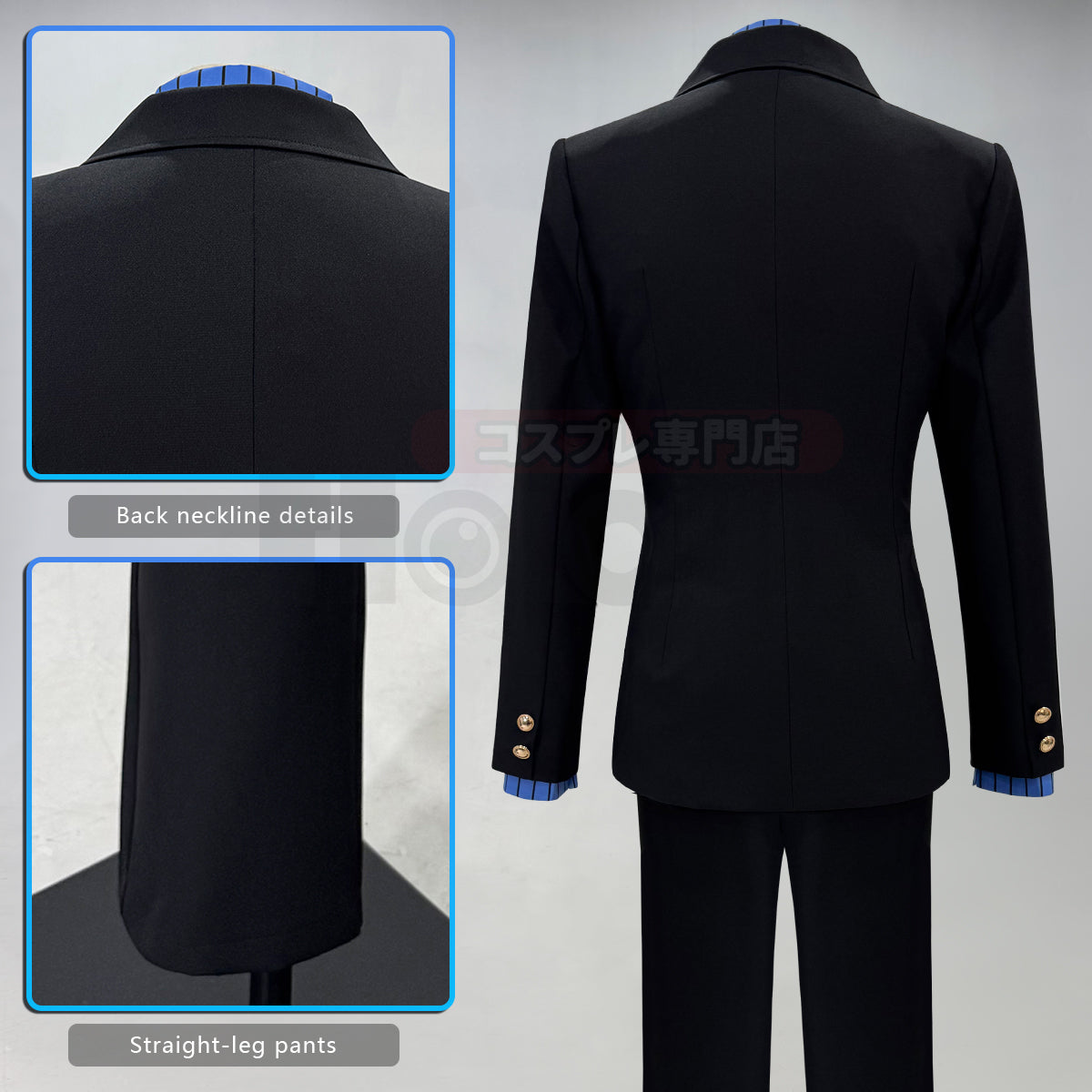 HOLOUN ONE Anime Sanji Cosplay Costume Wig Black Double-Breasted Suit Pants Blue Shirt Daily Wear Cos Convention