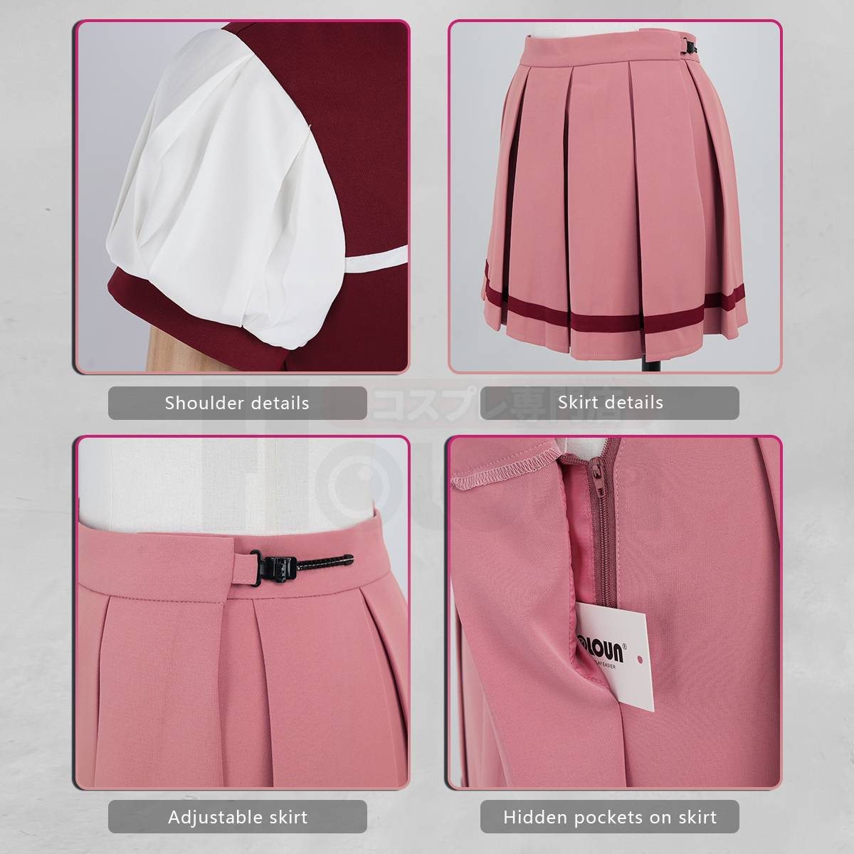Pre-sale HOLOUN Kyoko Sakura Anime Puella Magi Madoka Magica Cosplay Costume Halloween Christmas Party Convention Top Skirt Wristband