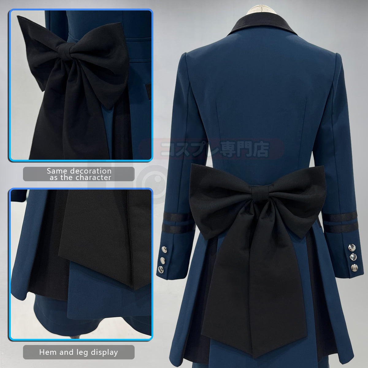 HOLOUN Butler Anime Ciel Phantomhive Cosplay Costume Dark Blue Double-Breasted Coat Shirt Short Daily Wear Cos Convention