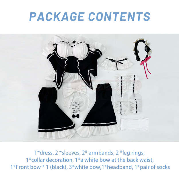 HOLOUN Anime Rem Cosplay Costume Wig Lolita Maid Dress Black White Halloween Christmas