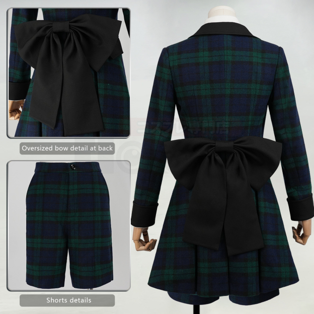 Pre-sale HOLOUN Anime Ciel Phantomhive Cosplay Costume Green Plaid Tailcoat Vest Shorts Shirt Bow Tie Eye Mask Convention Halloween