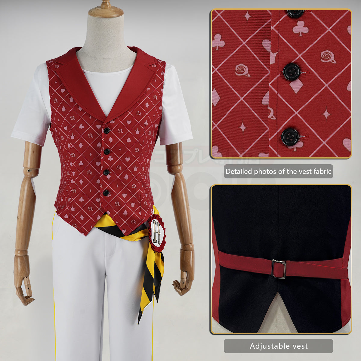 HOLOUN Twisted Game ‌Heartslabyul Cater Ace Trey Deuce Cosplay Costume Jacket Grey Red Vest Shirt Pants Convention Halloween Christmas