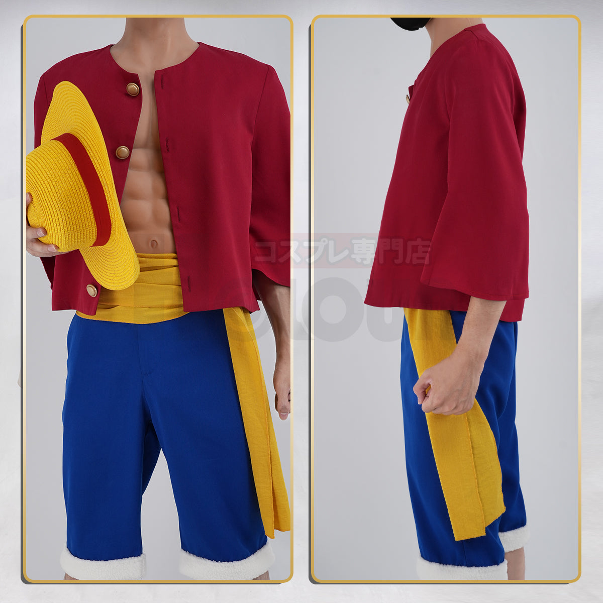 HOLOUN ONE Anime Monkey D. Luffy Cosplay Costume Straw Hat Adult Version Top Shorts Hat Waist Strap Cos Convention