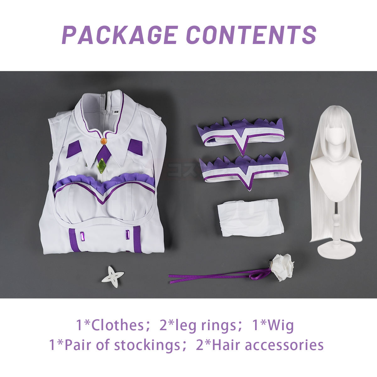 Pre-sale HOLOUN Emilia Cosplay Costume Wig Zero Anime Embroidery Clothes Skirt Convention Halloween Christmas Party